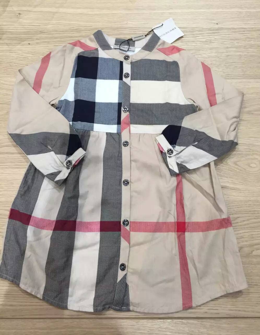 Baby Girls Beige Classic Check Cotton Dress