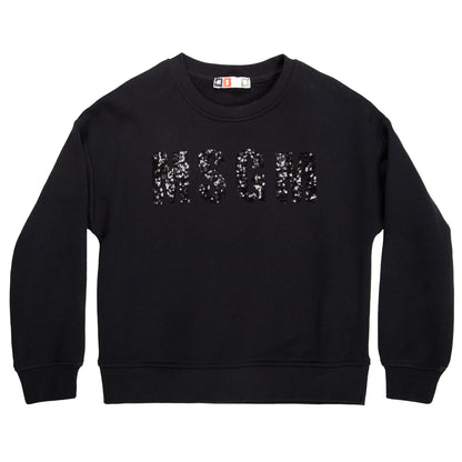 Girls Black Embroidered Brand Cotton Sweatshirt