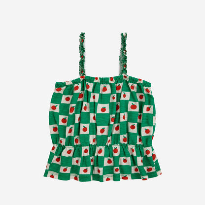 女童绿色棉吊带上衣