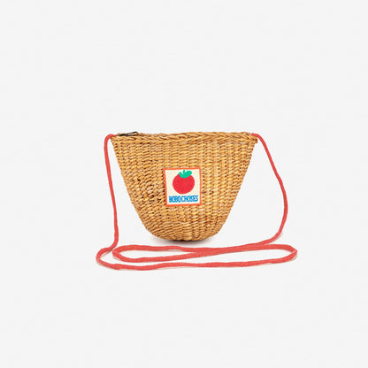 女童米色草编单肩包