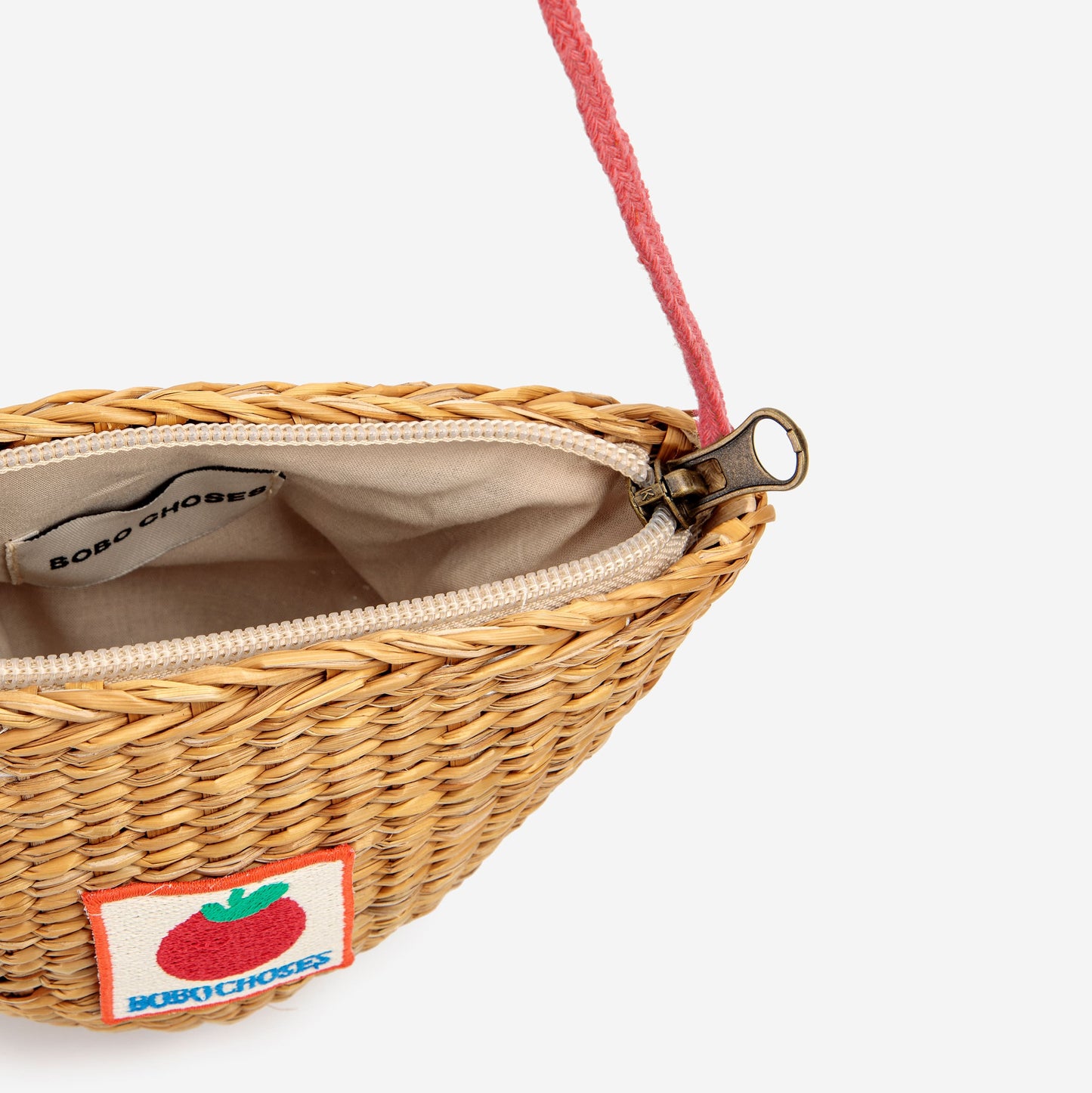 女童米色草编单肩包