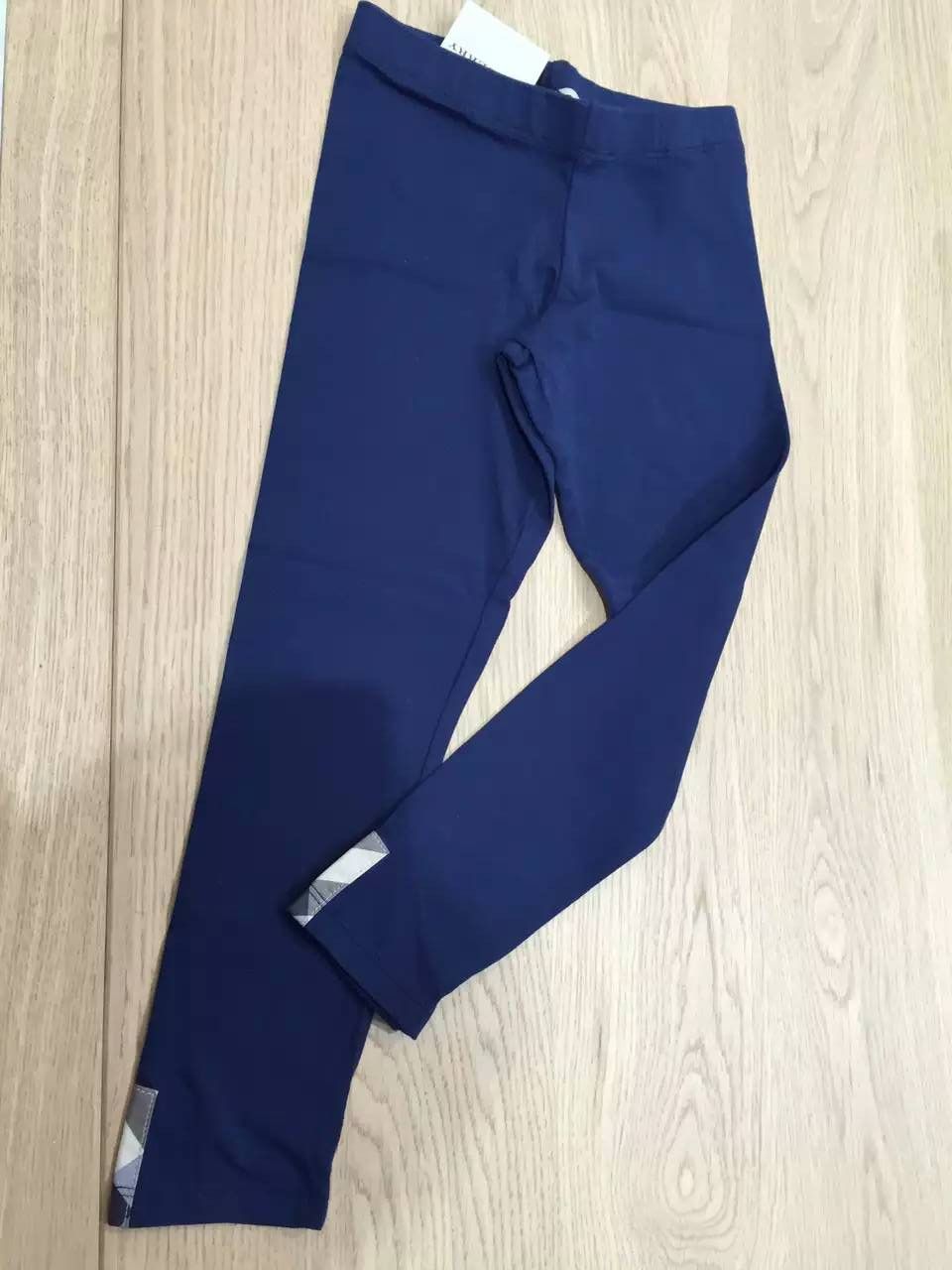 Girls Navy Blue Leggings With Check Trim
