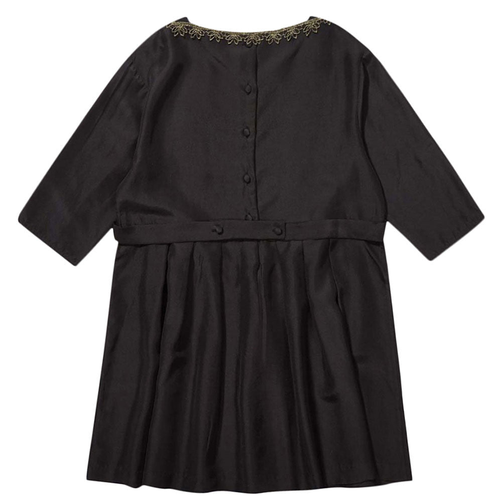 Girls Black Silk Woven Dress