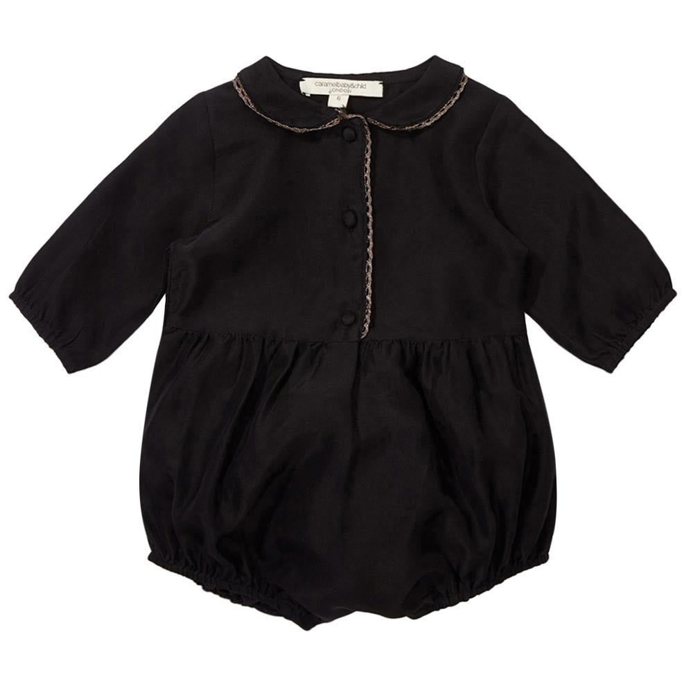Baby Girls Black Silk Woven Bodysuit