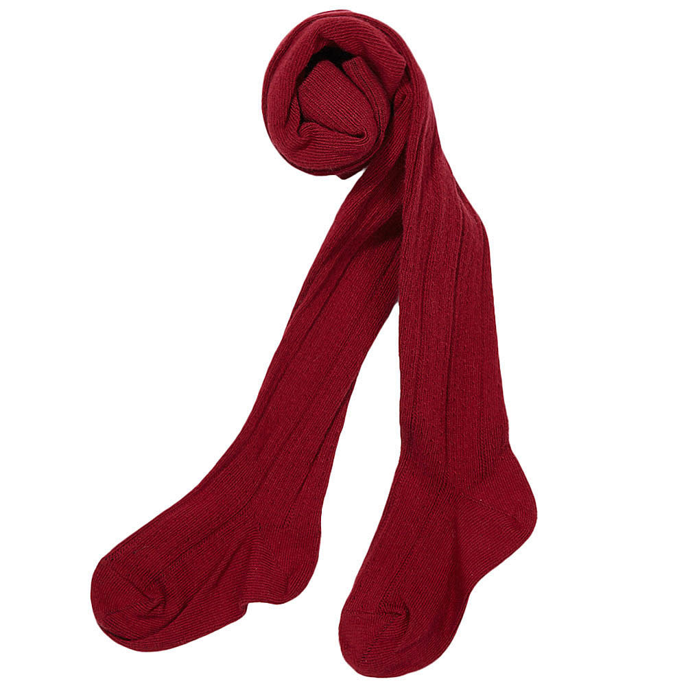 Girls Ruby Red Cotton Knitted Pointelle Tights