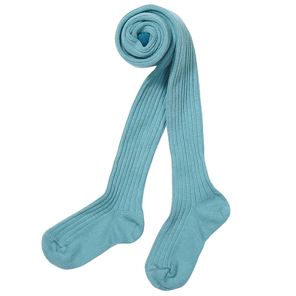 Girls Turquoise Blue Rib Knitted Cotton Tights