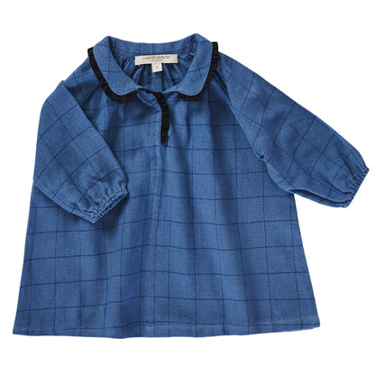 Baby Girls Blue Check Cotton Woven Dress