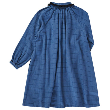 Girls Blue Check Cotton Woven Dress