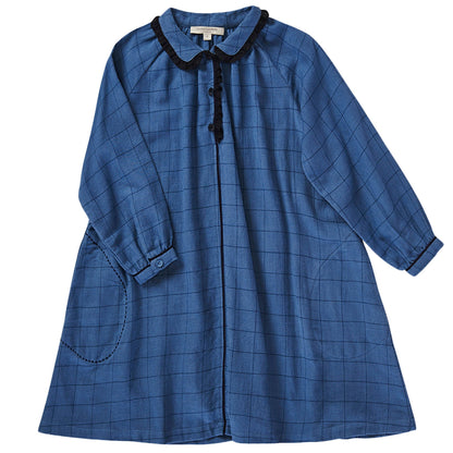 Girls Blue Check Cotton Woven Dress
