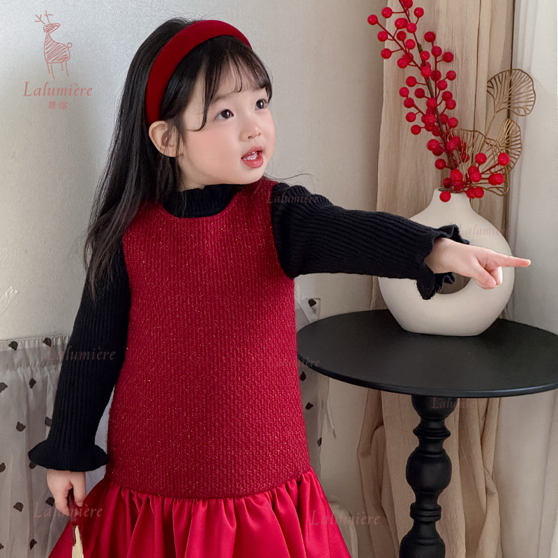 女童红色礼服裙套装