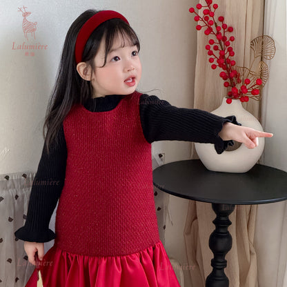 女童红色礼服裙套装
