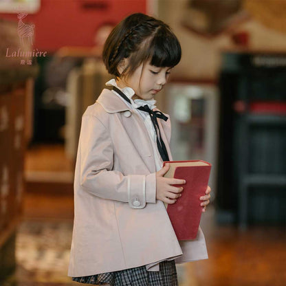 女童裸粉色短款风衣裙