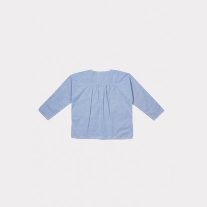 Boys Gingham Blue Cotton Woven T-shirt