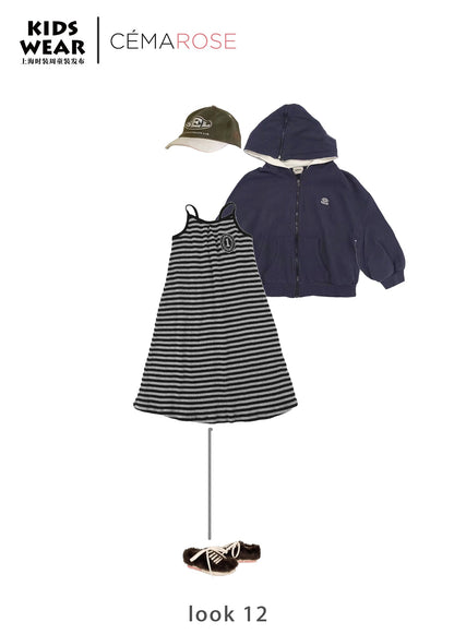 儿童藏青色连帽拉链上衣