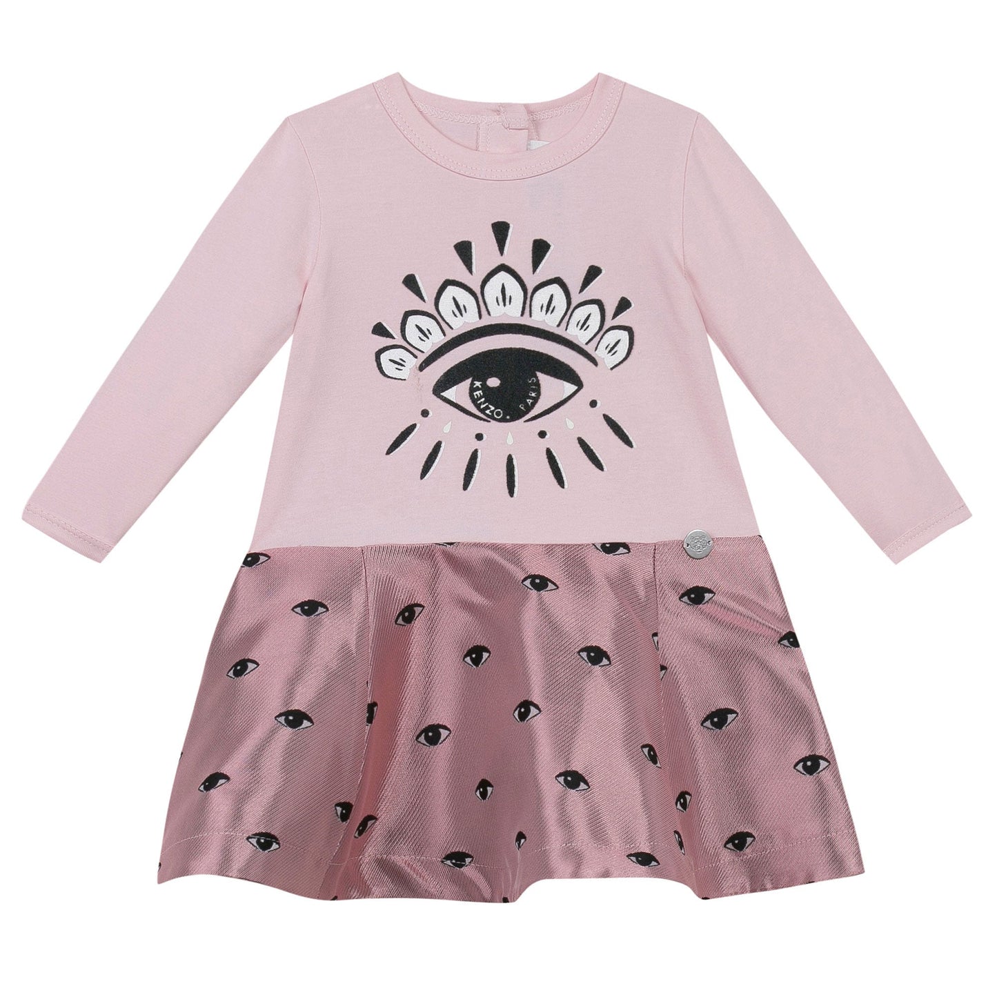 Baby Girls Medoum Pink Eye Printed Trims Cotton Dress