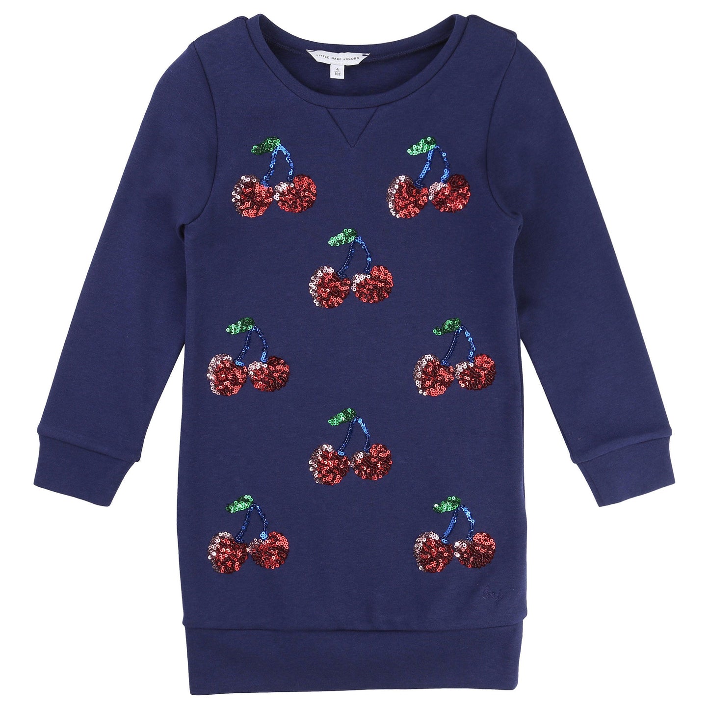 Girls Blue Cherry Printed Trims Cotton Dress