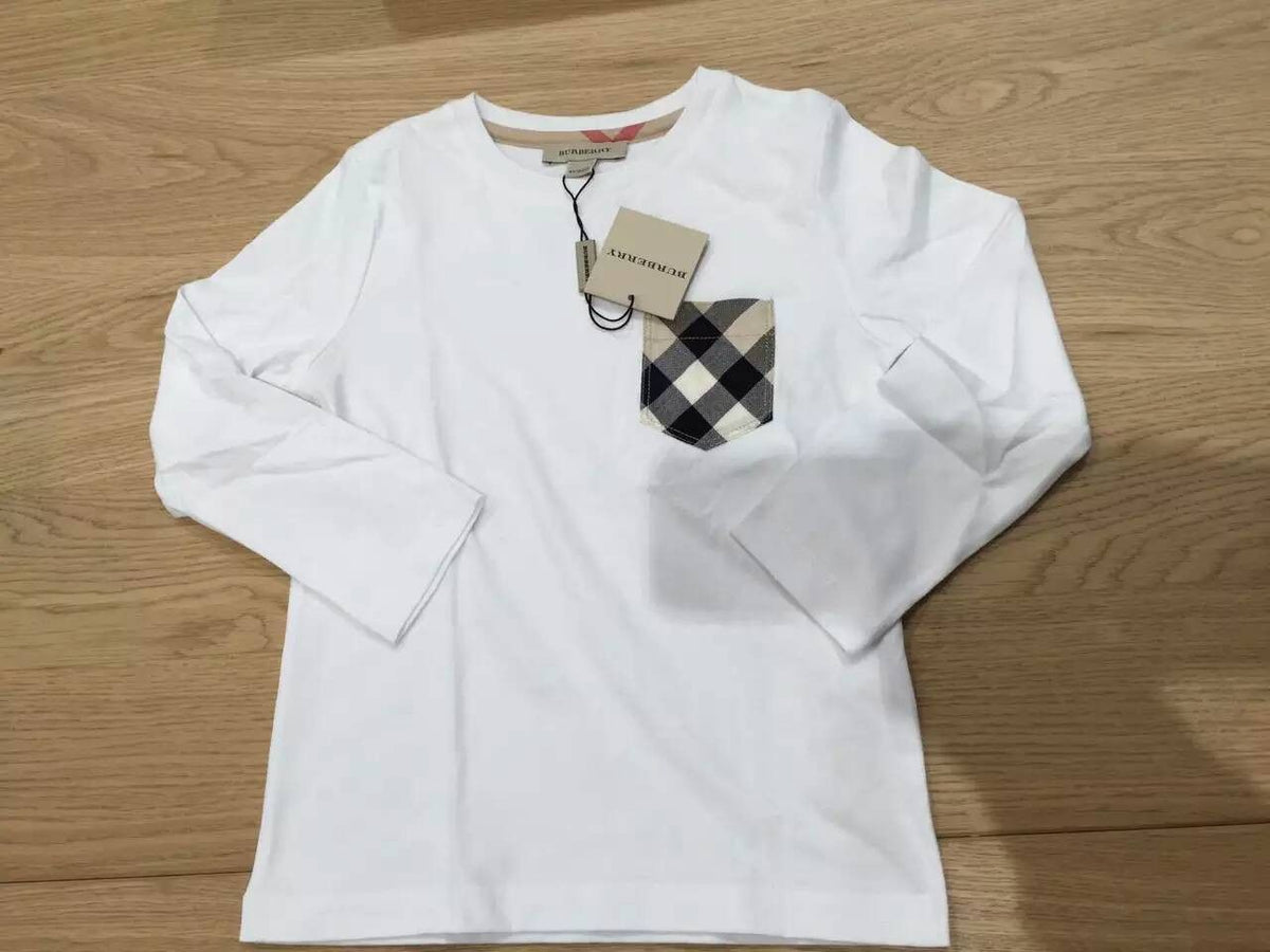 Boys White Cotton T-Shirts  With Check Pocket