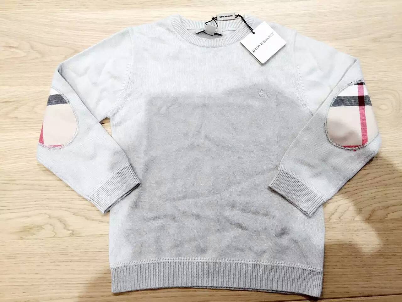 Boys Milk White Knitted Sweatshirts With Check Patches