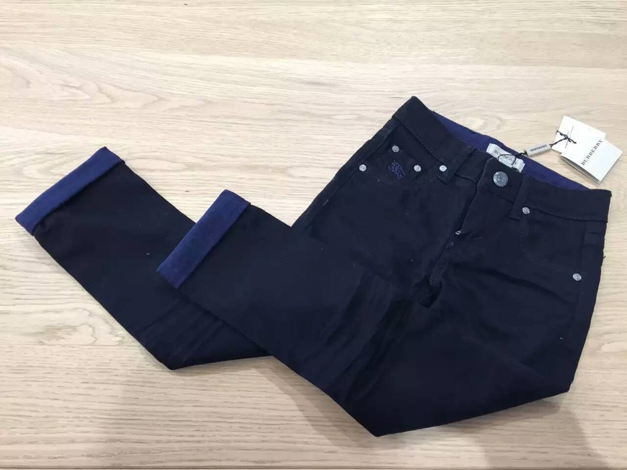 Boys Black Cotton Trousers With Check Turn Up
