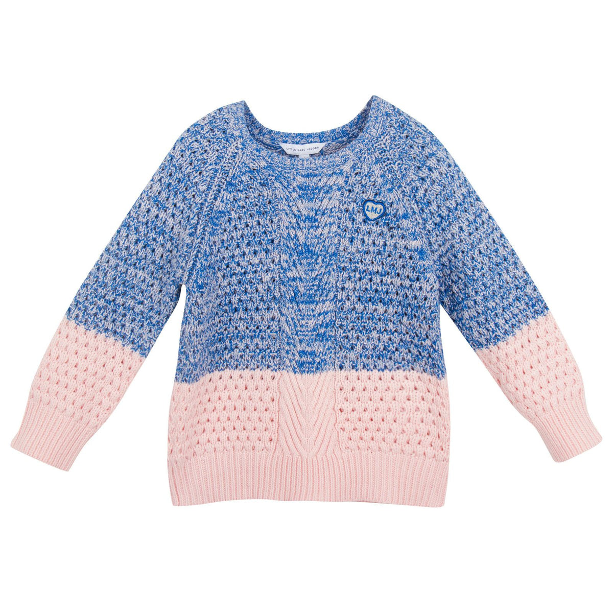 Girls Blue&Pink Two Tone Sweater With Embroidered Heart Logo