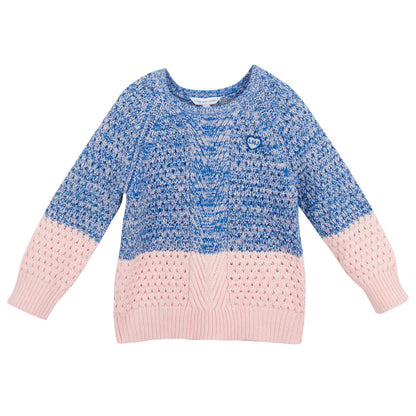 Girls Blue&Pink Two Tone Sweater With Embroidered Heart Logo