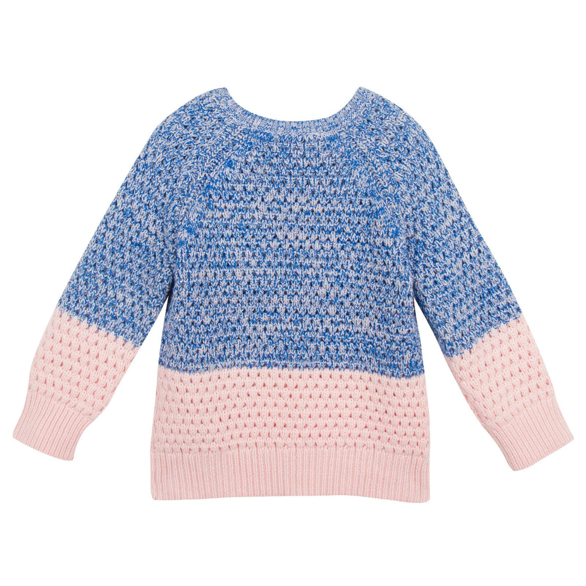 Girls Blue&Pink Two Tone Sweater With Embroidered Heart Logo