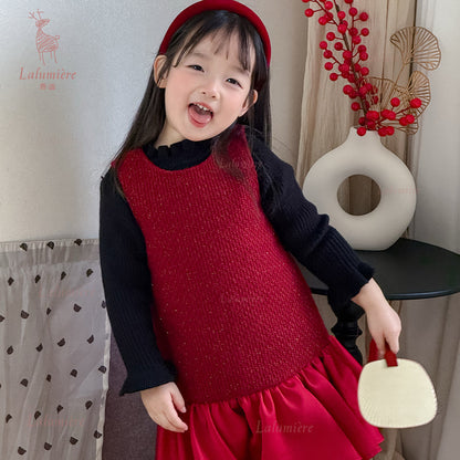 女童红色礼服裙套装