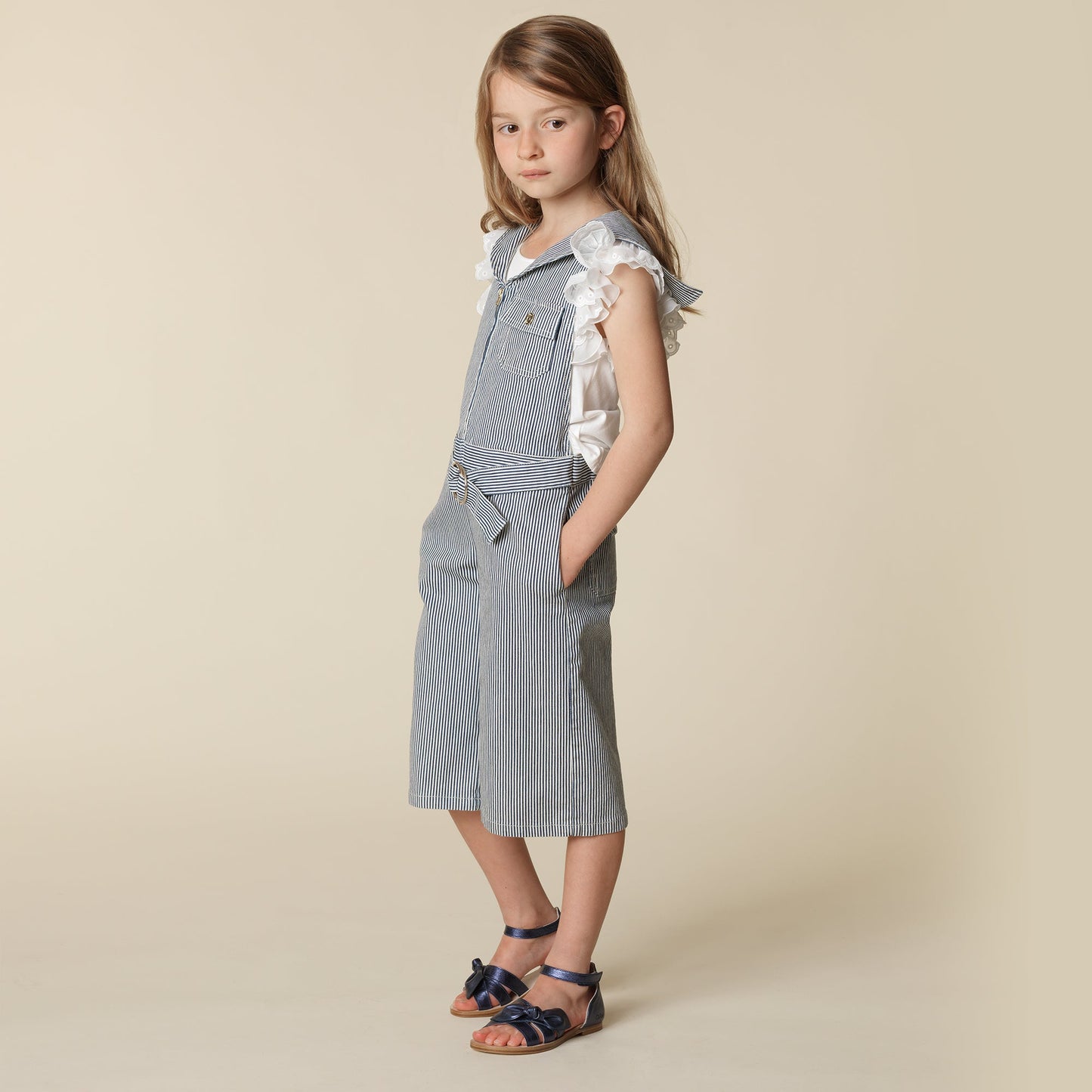 Girls Blue Striped Cotton Trousers
