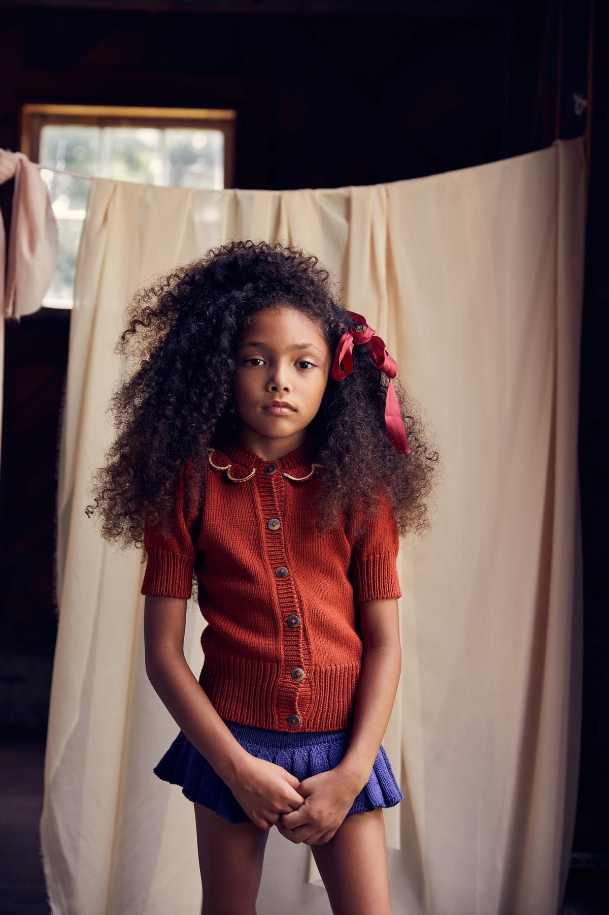 Girls Red Short Sleeve Pima Cotton Cardigan