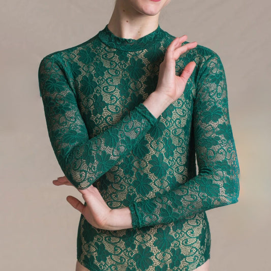 女士绿色蕾丝芭蕾舞连体衣(1404/Emerald)