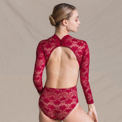 女士红色蕾丝芭蕾舞连体衣(1404/Red)