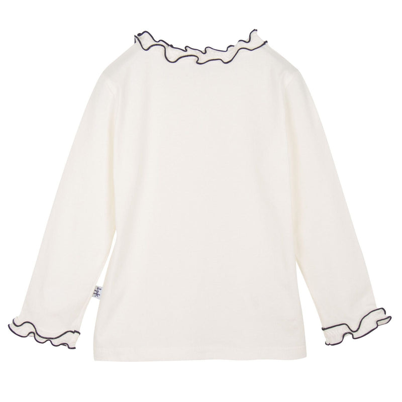 Girls Ivory&Navy Blue Gold Trim Frill Collar T-Shirt