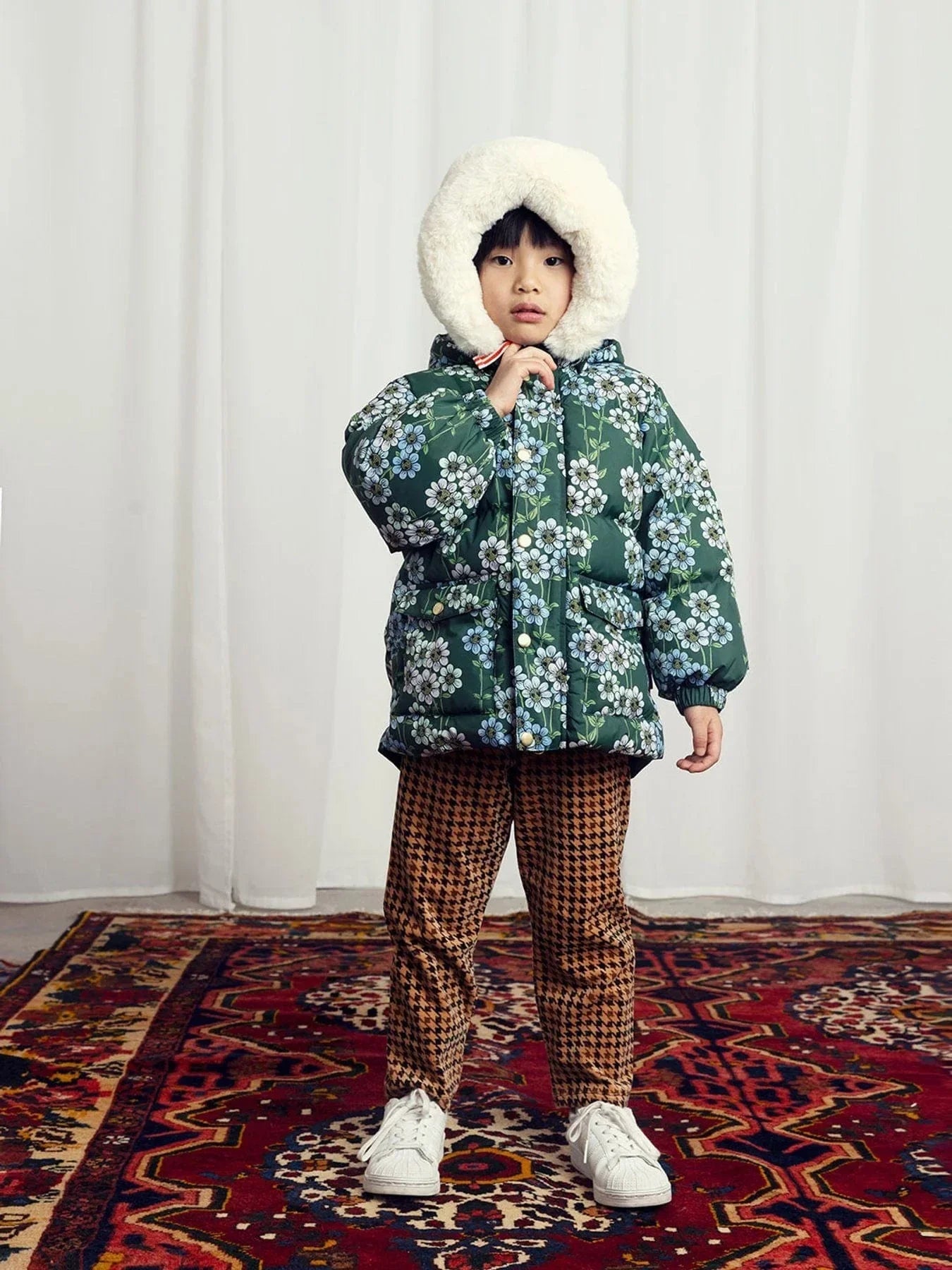 Mini Rodini 女童 Daisy 厚重连帽羽绒夹克（绿色）