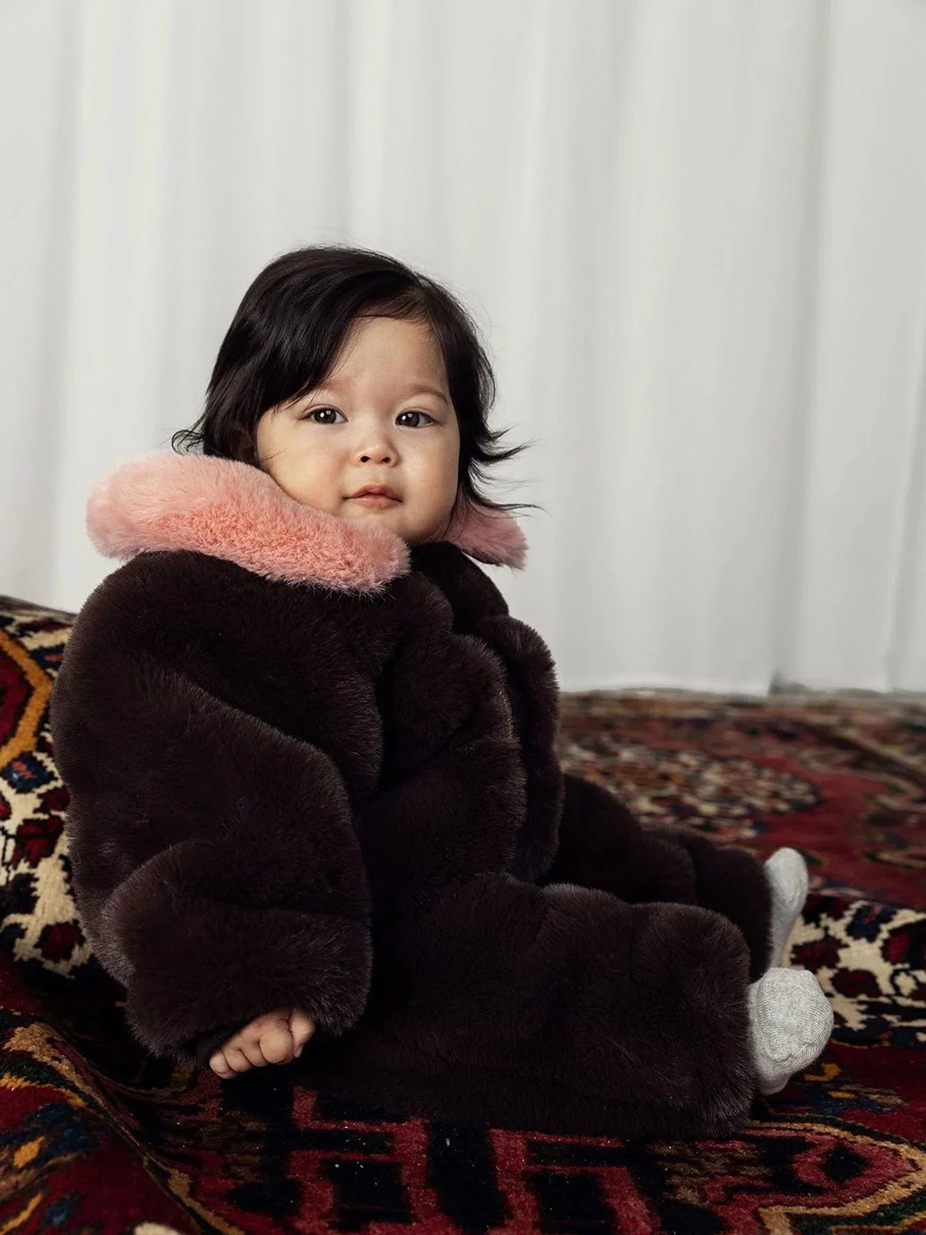 Mini Rodini 女婴棕色人造毛皮连体衣