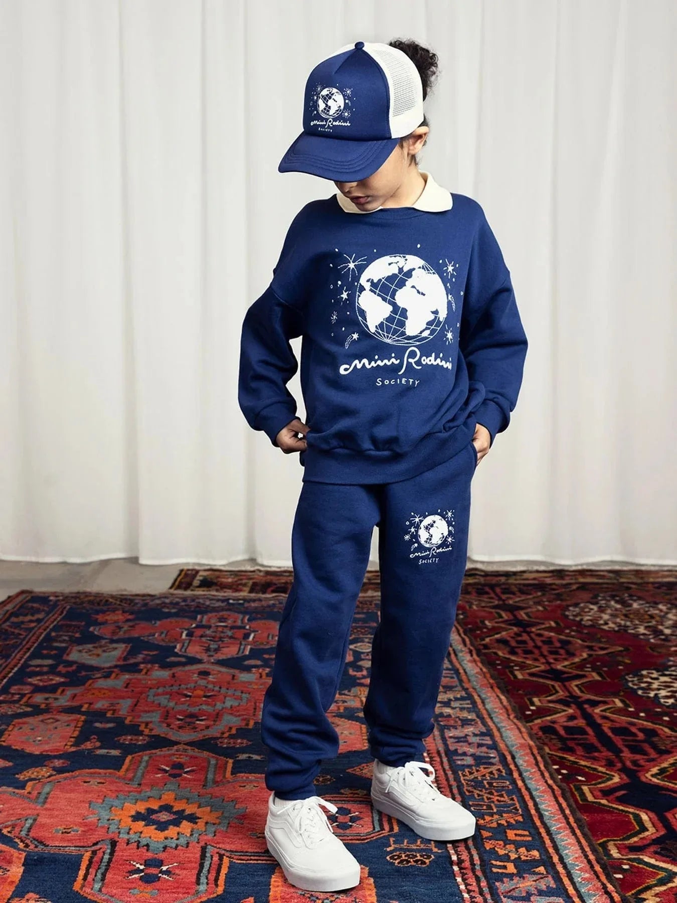 Mini Rodini Kids Society 蓝色刺绣领口运动衫