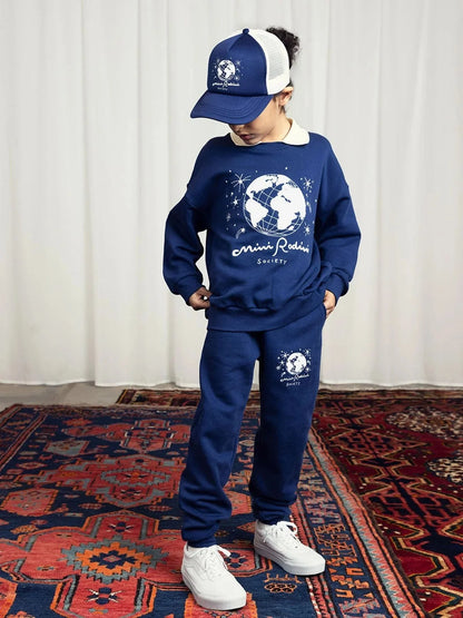 Mini Rodini Kids Society 蓝色刺绣领口运动衫