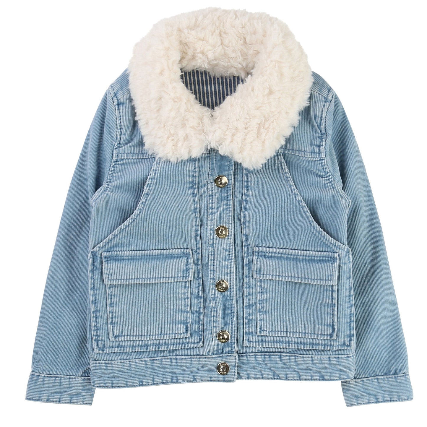 Girls Blue Denim Cotton Fur Collar Jacket