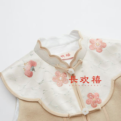 女童米色"咏梅"中式旗袍