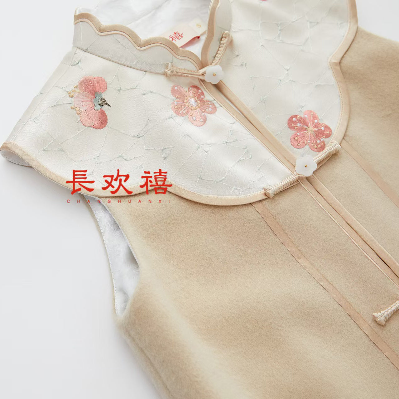 女童米色"咏梅"中式旗袍