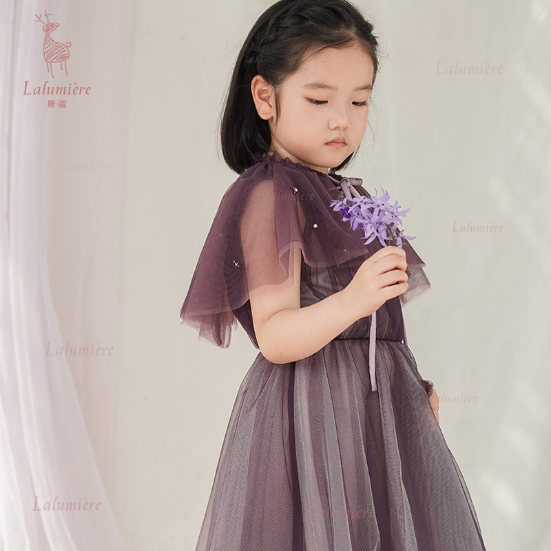女童紫色可拆卸斗篷礼服裙