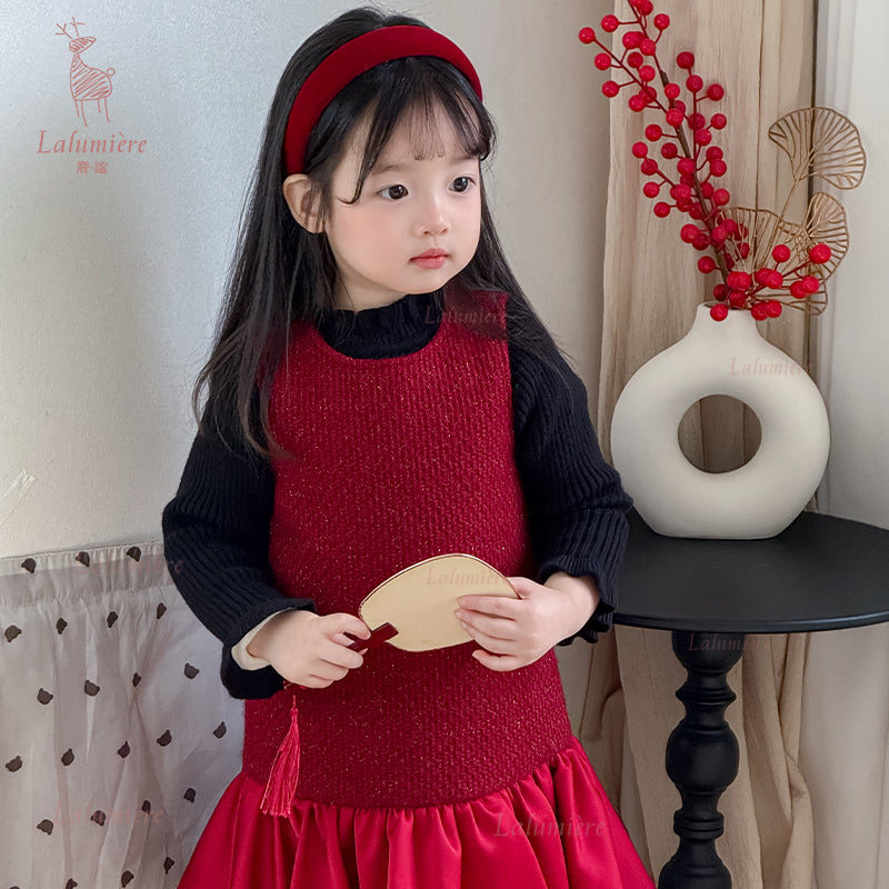 女童红色礼服裙套装