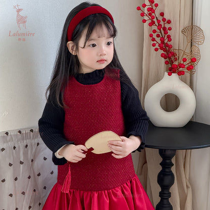 女童红色礼服裙套装