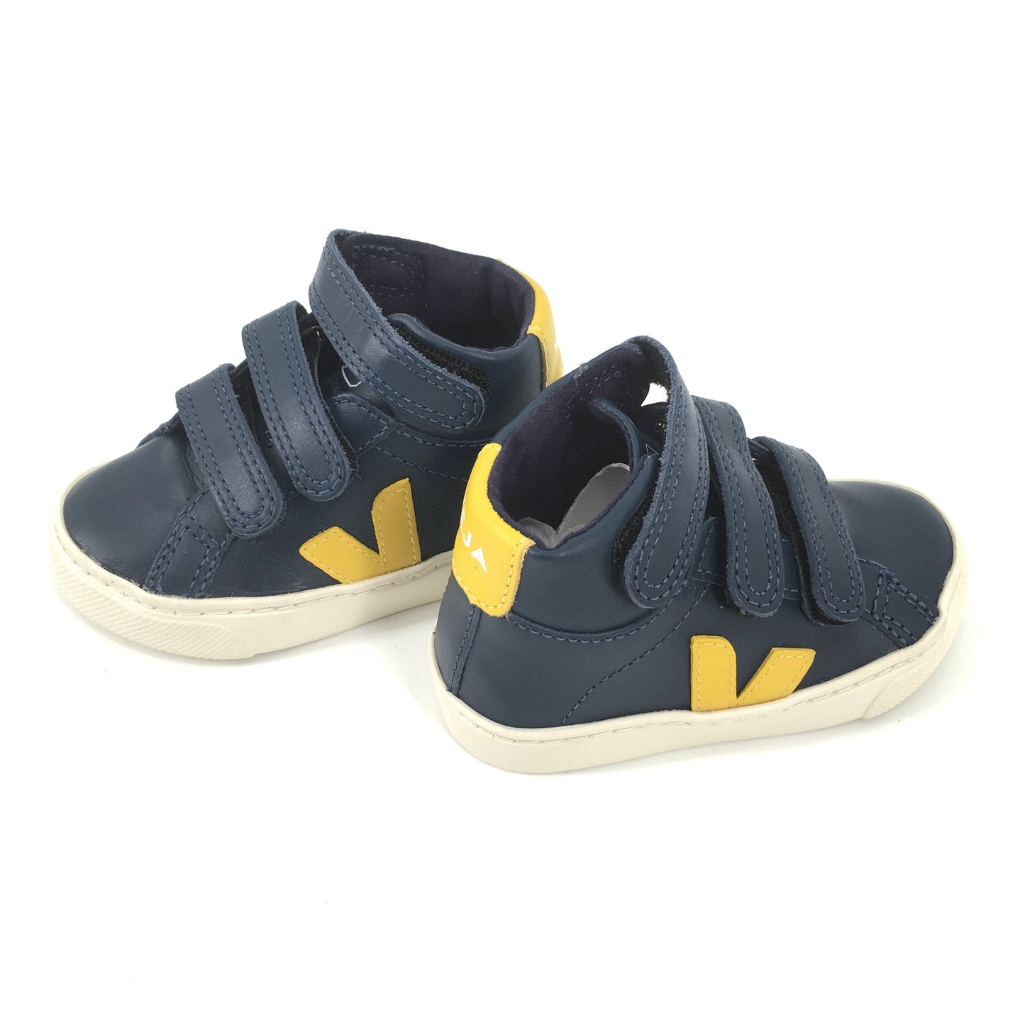 Boy&Girls Navy Blue Leather Velcro High Top Shoes