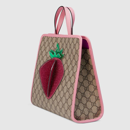 Girls Beige GG Strawberry Handbag