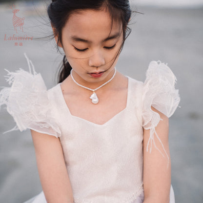 女童白色羽毛高定礼服裙