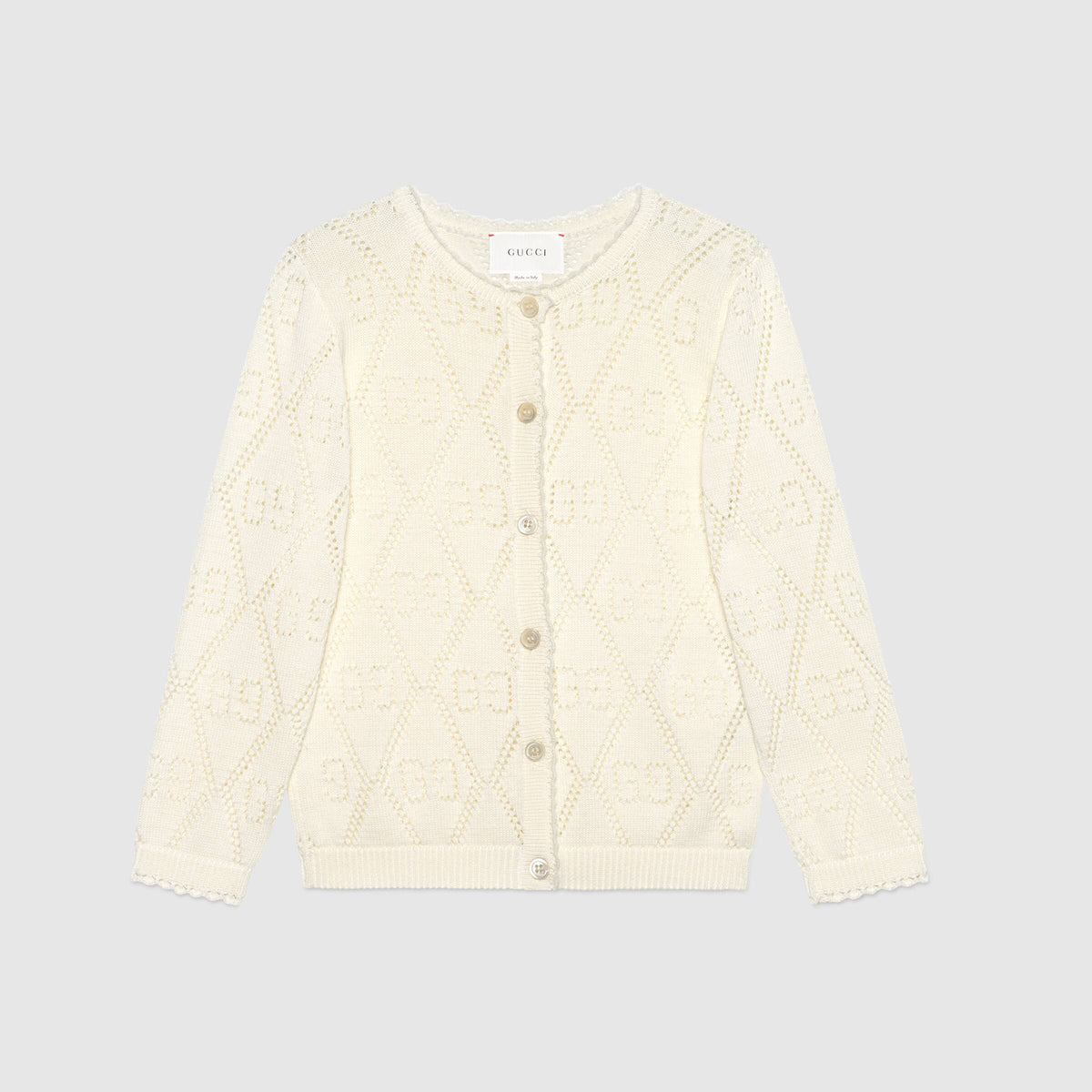 Girls White GG Knit Cardigan