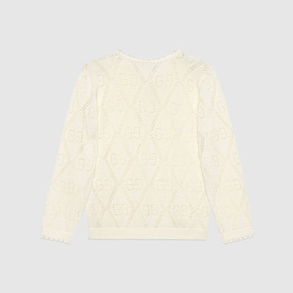 Girls White GG Knit Cardigan