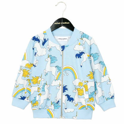 Girls Light Blue Unicorns Printed Cotton Jackets