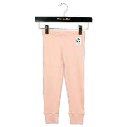 Girls Light Pink Cotton Leggings With Panda Label