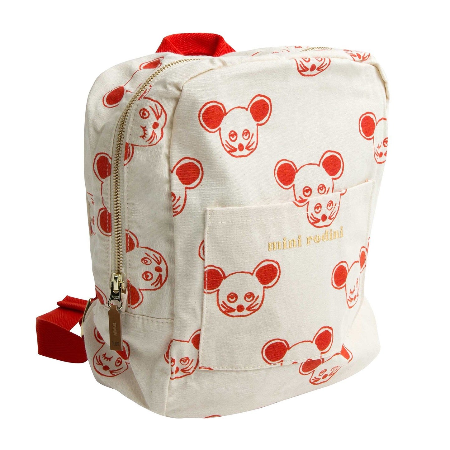 Boys&Girls White Cotton Backpack With Red Mouse Print